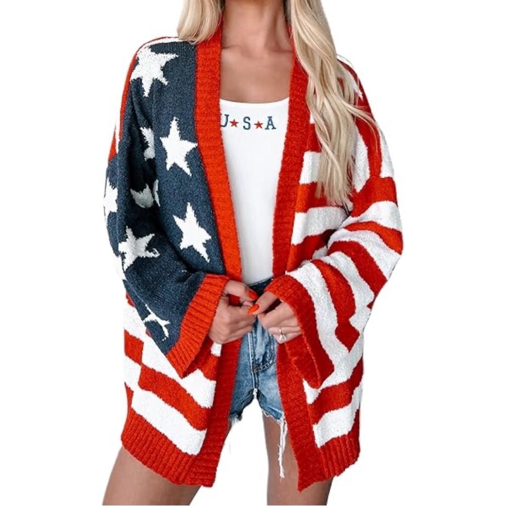 Timing Stars and Stripes American Flag Sweater Cardigan